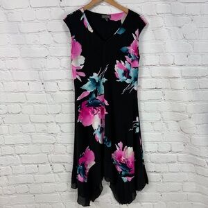 Luxology Multicolored Asymmetrical Sundress Flutter Cap Sleeves hot pink black